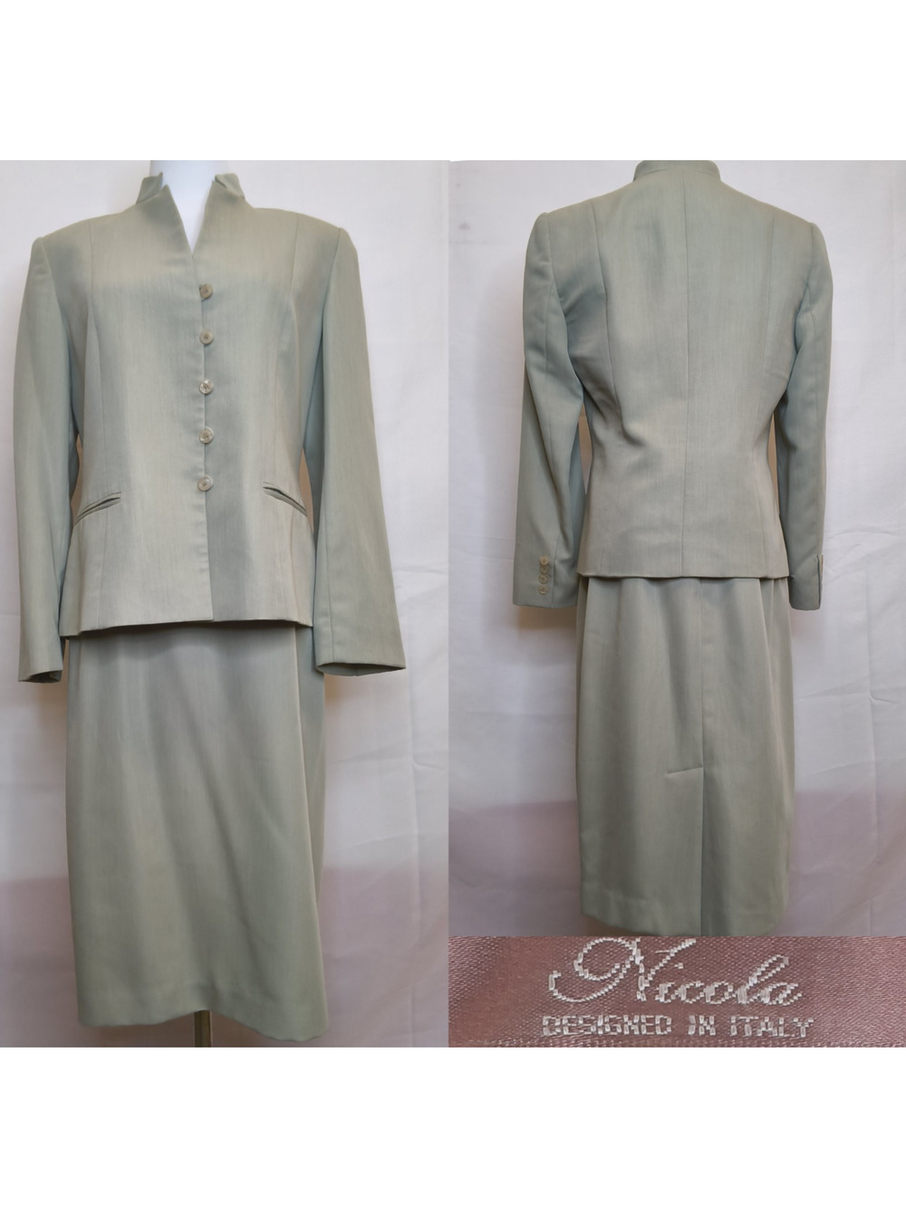 Nicola Skirt Suit Women's 8 Sage Green Pencil Skirt & Blazer #W4893